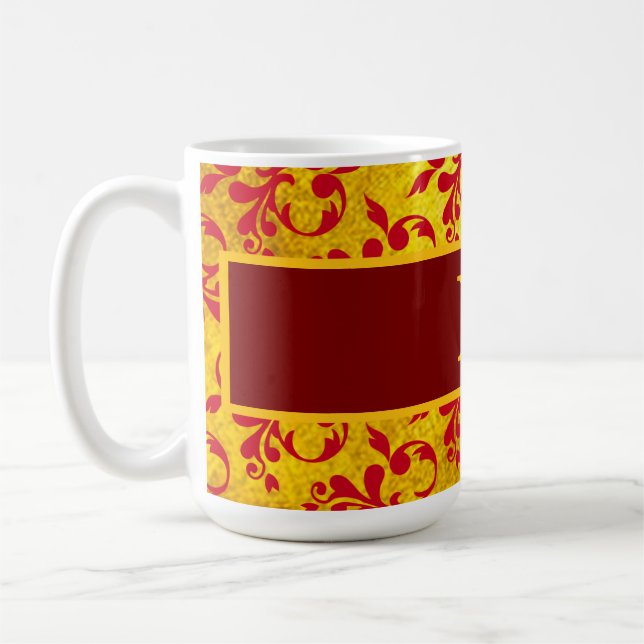 Elegante Red Damask und Gold Textur Kaffeetasse (Links)