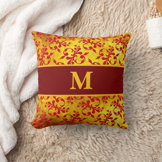 Elegante Red Damask und Gold Textur Kissen (Decke)