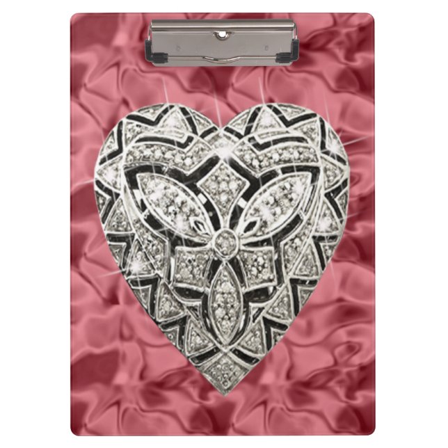 Elegante Red Designer Heart Clipboard Klemmbrett (Vorderseite)