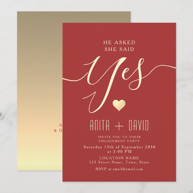 Elegante Red Engagement Party Einladung (Vorne/Hinten)