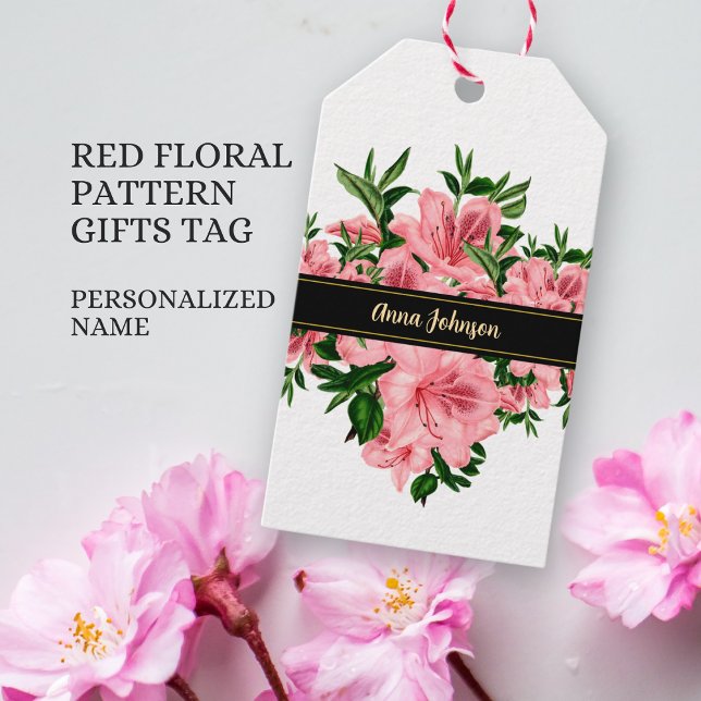 Elegante Red Floral Custom Business Name & Logo Geschenkanhänger (Von Creator hochgeladen)