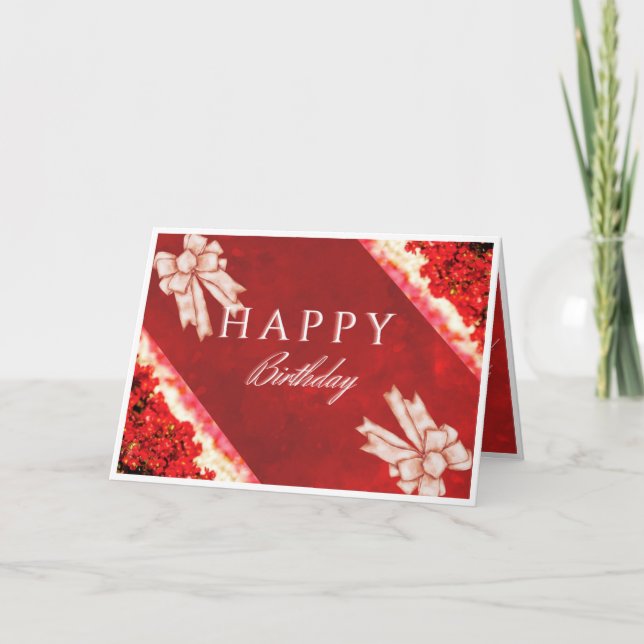 Elegante Red Floral Happy Birthday Card Dankeskarte (Vorderseite)