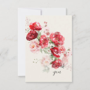 Elegante Red Floral Simple Cream Wedding Dankeskarte