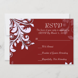 Elegante Red Floral Wirbel Design RSVP-Karte Einladung