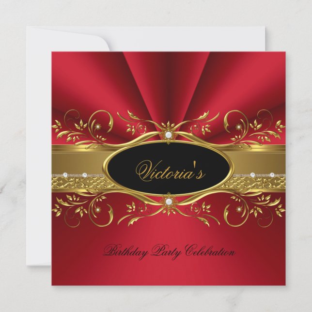 Elegante Red Gold Black Birthday Party Einladung (Vorderseite)