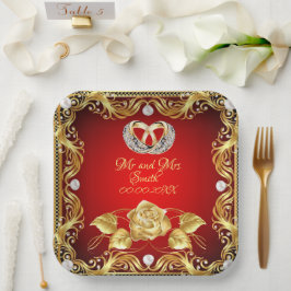 Elegante Red Gold Diamond Personalisiert Pappteller