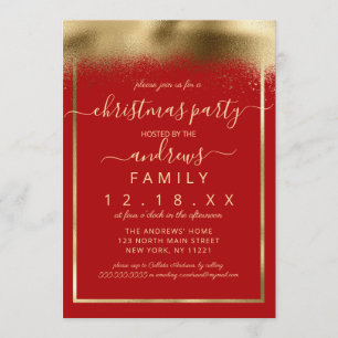 Elegante Red Gold Foil Sprayed Confetti Weihnachte Einladung