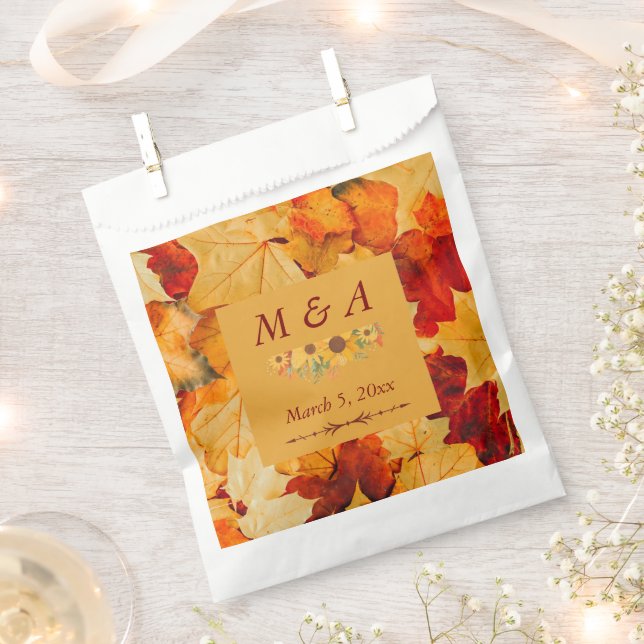 Elegante Red Gold Herbst Blätter Hochzeitsgeschenk Geschenktütchen (Ausgeschnitten)