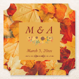 Elegante Red Gold Herbst Leaves Hochzeit Untersetzer