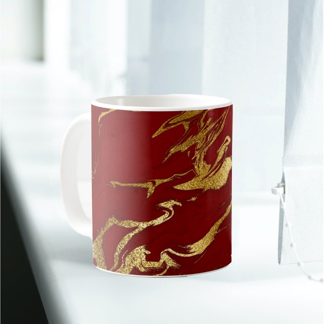 Elegante Red Gold Imitate Marmorwein Weihnachten Kaffeetasse (Von Creator hochgeladen)