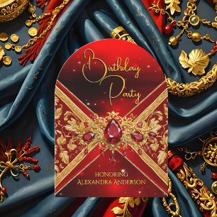 Elegante Red Gold Jewel Imitats zum Geburtstag Einladung
