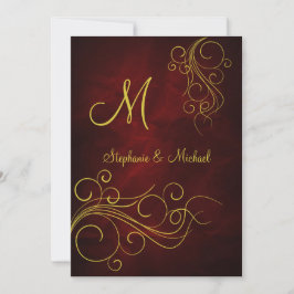 Elegante Red Gold Monogram Wedding Einladung