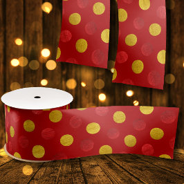 Elegante Red & Gold Red Polka Dots Moderne Weihnac Satinband