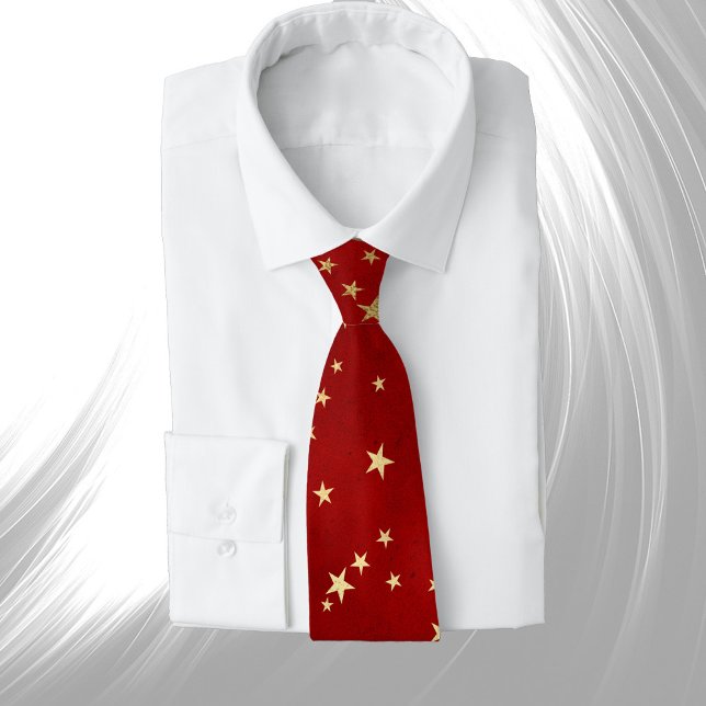 Elegante Red Gold Stars Weihnachten Krawatte (Von Creator hochgeladen)
