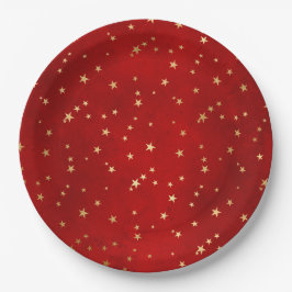 Elegante Red Gold Stars Weihnachten Pappteller