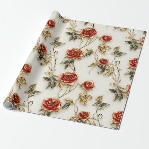 Elegante Red Gold Vintage Rose Geschenkpapier
