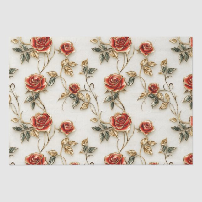 Elegante Red Gold Vintage Rose Seidenpapier (Vorderseite)