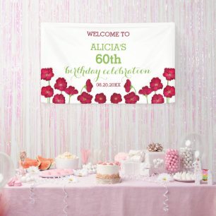 Elegante Red Growing Wildblume Geburtstagsparty Banner