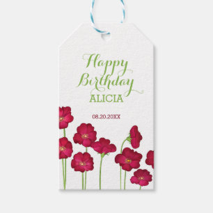 Elegante Red Growing Wildblume Geburtstagsparty Geschenkanhänger