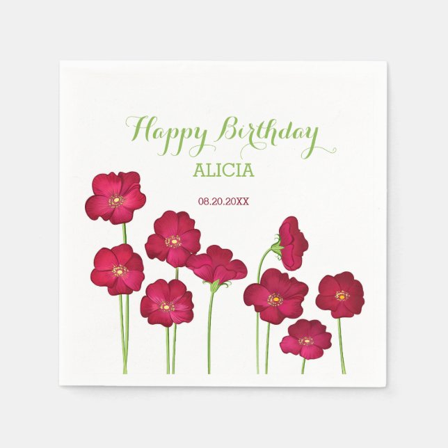 Elegante Red Growing Wildblume Geburtstagsparty Serviette (Vorderseite)