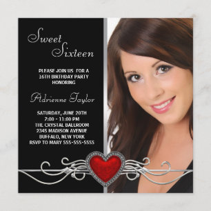 Elegante Red Heart Foto Geburtstagsparty Einladung