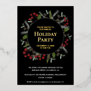 Elegante Red Holly Wreath Corporate Holiday Party Folien Feiertagskarte