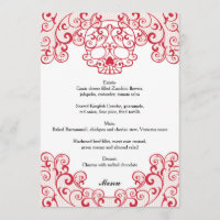 Elegante Red Lace Skull Calavera Wedding Menu Card