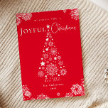 Elegante Red Merry Christmas Tree Snowflakes Feiertagskarte<br><div class="desc">Feiern Sie die Saison mit dieser frohen Weihnachtskarte in einer lebhaften roten Farbe. Dieses Design-Template verbindet festlichen Charme mit moderner Eleganz und ist somit die perfekte Wahl, um den Feiertag zu verbringen. Personalisieren Sie Ihre Nachricht und lassen Sie Ihre Weihnachtsgrüße mit dieser auffallenden und stilvollen Karte auffallen. Kundenspezifische Bestellungen sind...</div>