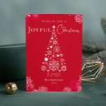 Elegante Red Merry Christmas Tree Snowflakes Feiertagskarte<br><div class="desc">Feiern Sie die Saison mit dieser frohen Weihnachtskarte in einer lebhaften roten Farbe. Dieses Design-Template verbindet festlichen Charme mit moderner Eleganz und ist somit die perfekte Wahl, um den Feiertag zu verbringen. Personalisieren Sie Ihre Nachricht und lassen Sie Ihre Weihnachtsgrüße mit dieser auffallenden und stilvollen Karte auffallen. Kundenspezifische Bestellungen sind...</div>