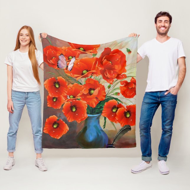 Elegante Red Orange Poppies Blume Fleecedecke (Beispiel)