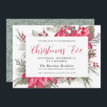 Elegante Red Poinsettia Botanischer Weihnachtsaben Einladung<br><div class="desc">Elegante Blume aus roter Poinsettie sind in Kiefernästen,  heiligen Blätter und roten Beeren eingebettet. Pinecones fügen eine rustikale Touch hinzu. Die Kalligraphie verleiht dem Ganzen ein festliches Ambiente. Dieser Artikel ist Teil der Botanischen Sammlung von Red Poinsettia.</div>