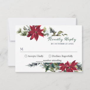 Elegante Red Poinsettia Wasserfarbene Pine Fur Hoc RSVP Karte