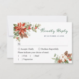Elegante Red Poinsettia Wasserfarbene Pine Fur Hoc RSVP Karte