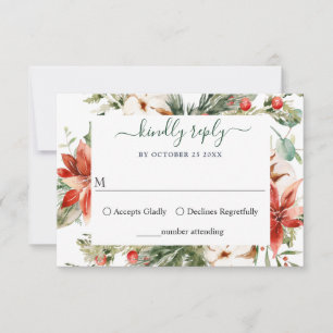 Elegante Red Poinsettia Wasserfarbene Pine Fur Hoc RSVP Karte