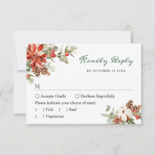 Elegante Red Poinsettia Wasserfarbene Pine Fur Hoc RSVP Karte