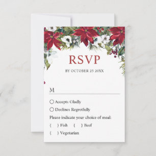 Elegante Red Poinsettia Wasserfarbene Pine Fur Hoc RSVP Karte