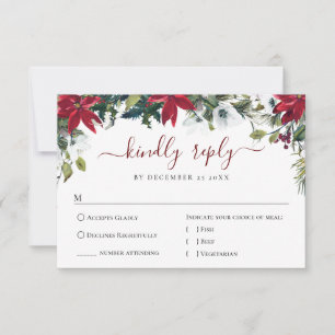 Elegante Red Poinsettia Wasserfarbene Pine Fur Hoc RSVP Karte