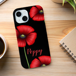Elegante Red Poppy Blume Name Floral Black Case-Mate iPhone Hülle