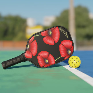 Elegante Red Poppy Blume Name Floral Black Pickleball Schläger