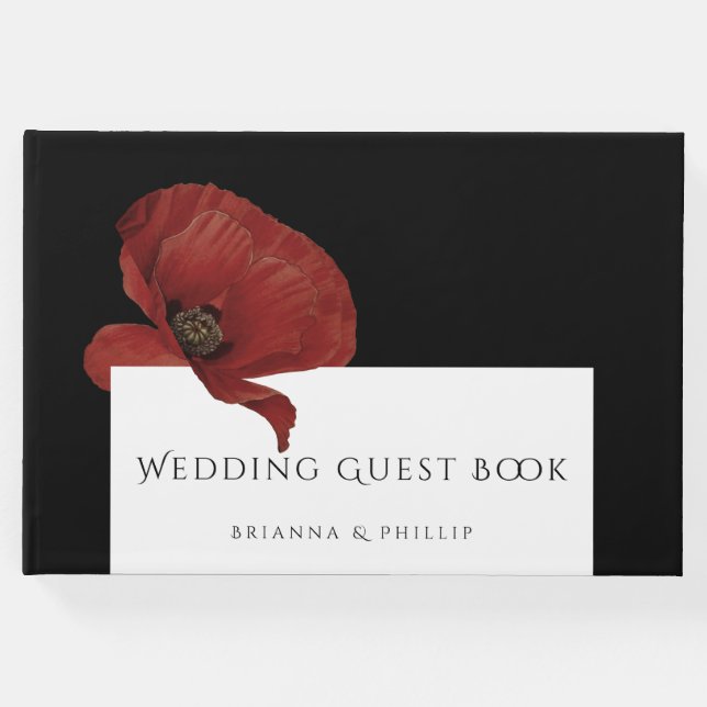 Elegante Red Poppy Floral Wedding Gästebuch (Vorderseite)