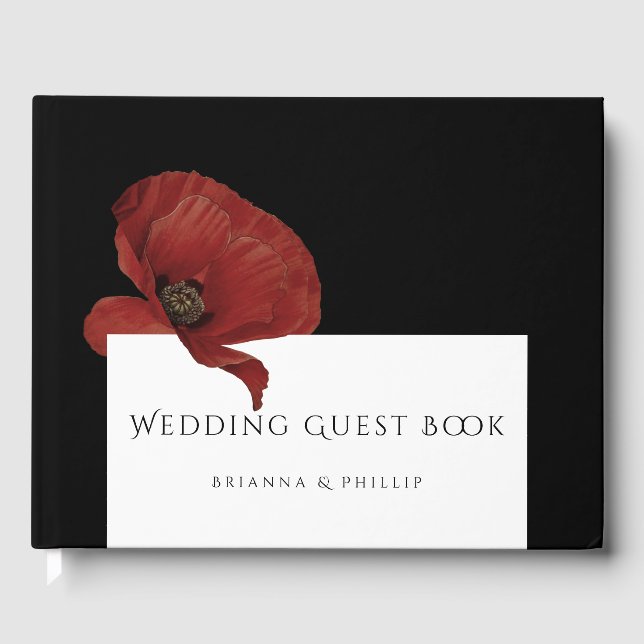 Elegante Red Poppy Floral Wedding Gästebuch (Vorderseite)