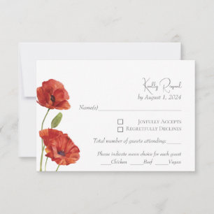 Elegante Red Poppy Watercolor Blume Hochzeit RSVP
