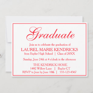 Elegante Red Script Graduation Party Einladung