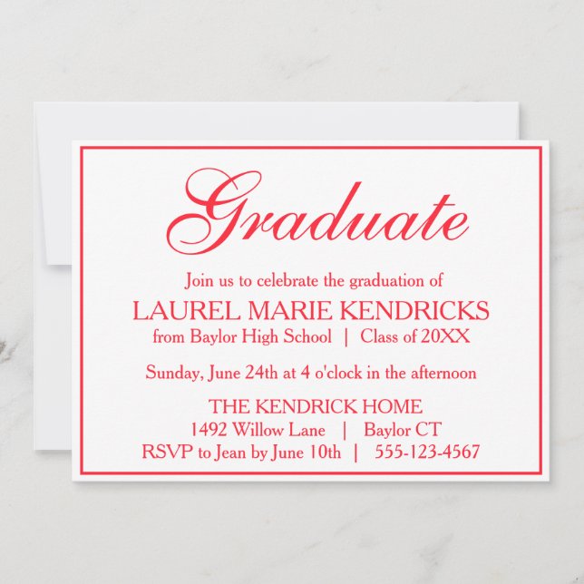 Elegante Red Script Graduation Party Einladung (Vorderseite)