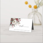 Elegante Red Silver Christmas Winter Floral Weddin Platzkarte<br><div class="desc">Die Hochzeitsstiftung zeigt eine elegante Weihnachten-,  Winter- und Blumenwasserfarbe mit weißer Blume,  roten Beeren,  silbernen heiligen Blätter und Evergreens.</div>
