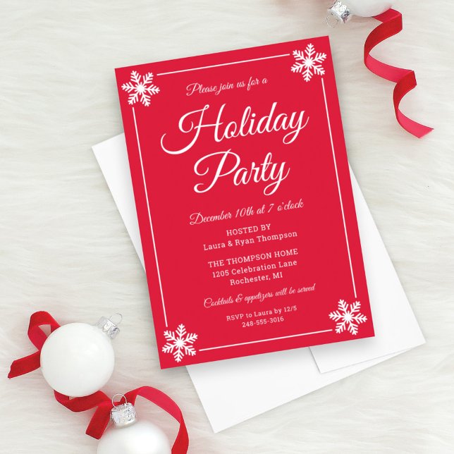 Elegante Red Snowflake Script Holiday Party Einladung (Von Creator hochgeladen)