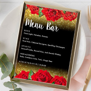 Elegante Red Turkish Rose Wedding Menu Bar Sign Poster