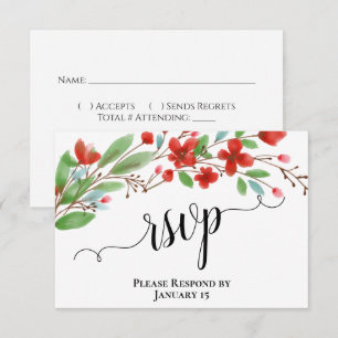 Elegante Red Watercolor Blume Hochzeit RSVP Karte
