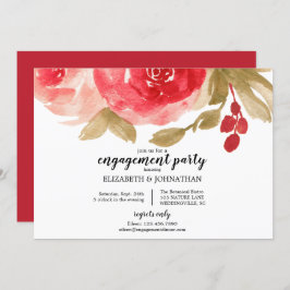 Elegante Red Watercolor Rose Engagement Party Einladung