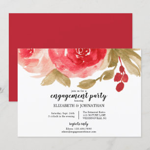 Elegante Red Watercolor Rose Engagement Party Einladung